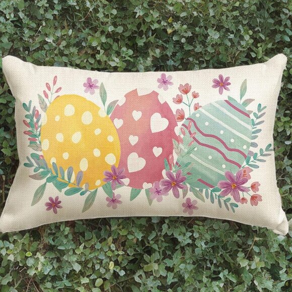 Easter Eggs Decorative Throw Pillow Cover Accent Case Cottage Spring Decor 20" - Picture 1 of 4